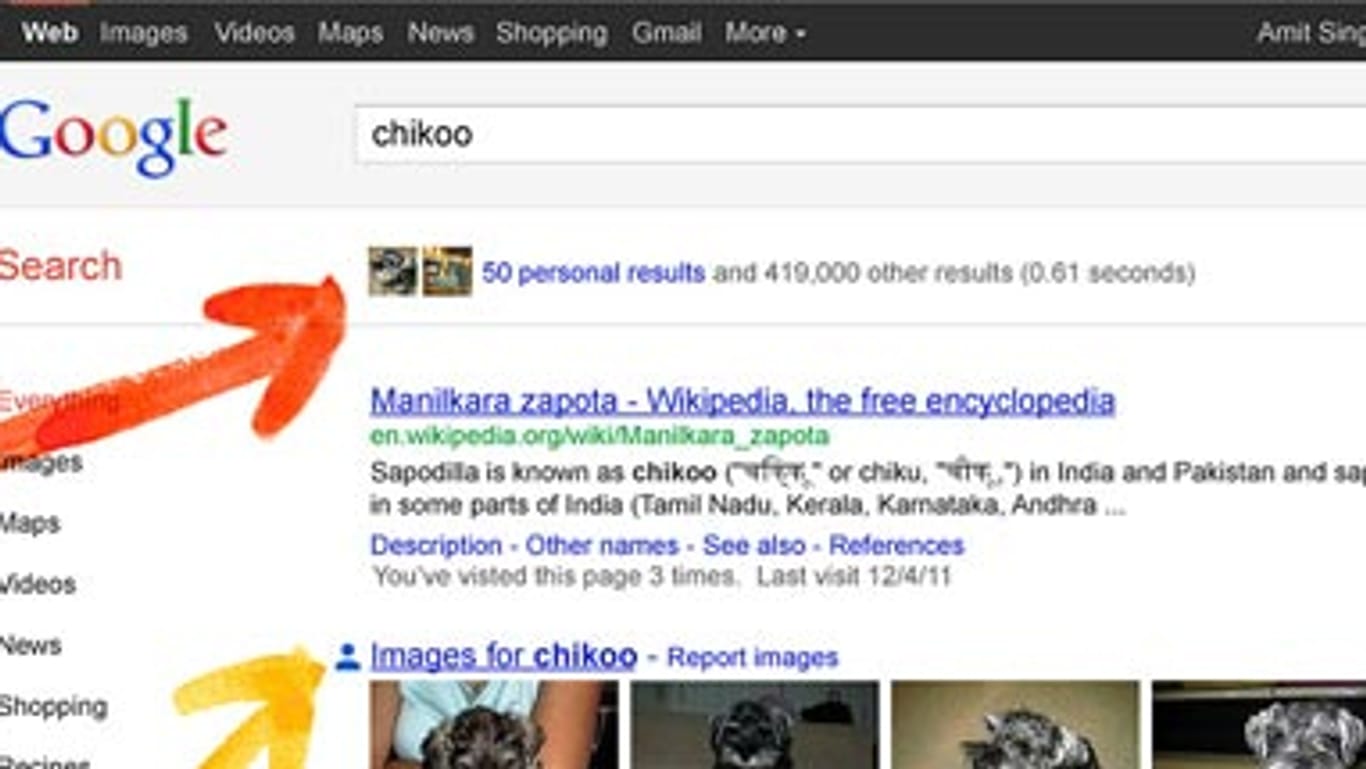 Google reichert seine Suche mit personalisierten Inhalten an.