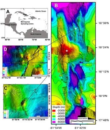 Unbekannte Karibik: Die Forscher interessieren sich für den Boden des Kaimangrabens. Das ist eine bis zu 7500 Meter tiefe Rinne am Grund des Karibischen Meeres. Dort driften die Nordamerikanische und die Karibische Platte ungefähr so schnell - besser gesagt langsam - auseinander, wie ein menschlicher Fingernagel wächst: zehn bis fünfzehn Millimeter im Jahr.