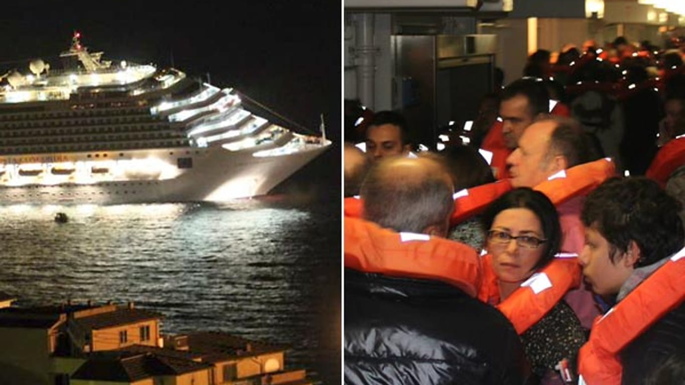 Als sich die "Costa Concordia" bedrohlich neigt, geraten die Passagiere in Panik