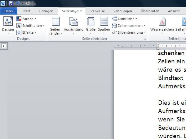 Wechseln Sie unter Word auf das Register Seitenlayout.