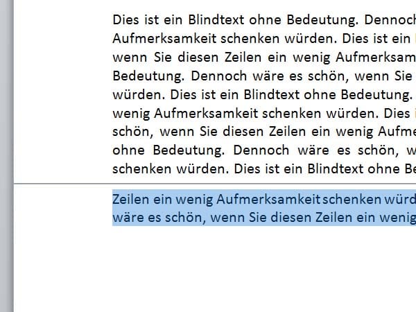 Wenn Sie zu Ihrem Dokument zurückkehren, formatiert Word den Text so, dass eine zweite Zeile auf die letzte Seite verschoben wird.