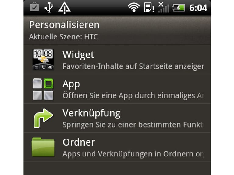 Ähnlich wie bei Windows können Sie auch auf dem Android-Bildschirm Symbole für Programme oder Verknüpfungen zu Funktionen ablegen. Tippen Sie dazu länger auf eine freie Stelle auf dem Display.