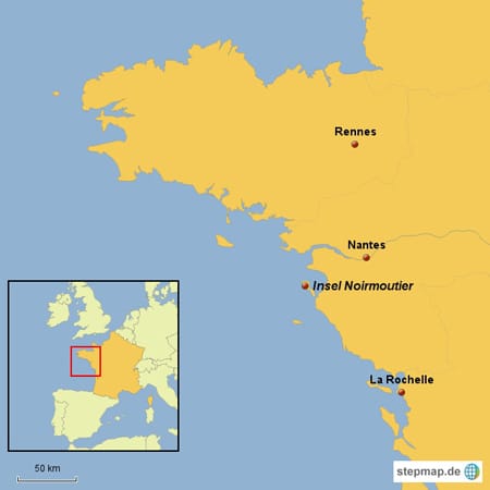 Die Insel befindet sich vor der Küste Frankreichs.