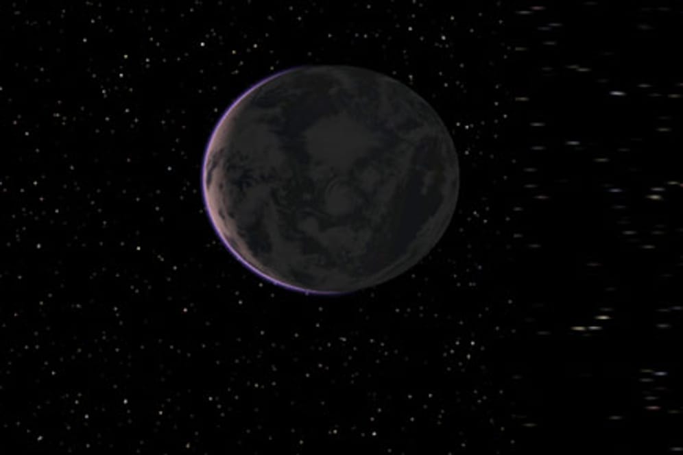 Die Illustration zeigt eine 22 Lichtjahre von uns entfernte "Super-Erde", die um einen roten Zwergstern kreist. Insgesamt hat das Sonnensystem drei Sterne