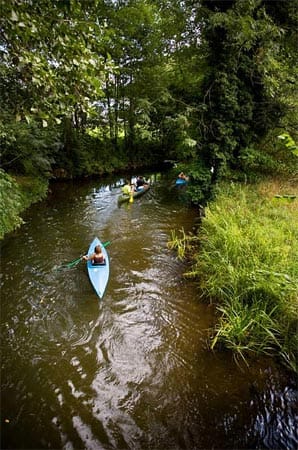 Mit dem Kanu im Flusslabyrinth im Spreewald.