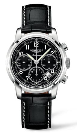 Dieses Modell aus der Saint-Imier Collection 2012 von Longines arbeitet mit dem Chronographenwerk mit Säulenrad L688, das exklusiv für Longines entwickelt und realisiert wurde. Die Uhr kommt mit Edelstahlgehäuse und schwarzem Zifferblatt. Dieses Modell aus der Saint-Imier Collection 2012 von Longines arbeitet mit dem Chronographenwerk mit Säulenrad L688, das exklusiv für Longines entwickelt und realisiert wurde. Die Uhr kommt mit Edelstahlgehäuse und schwarzem Zifferblatt.
