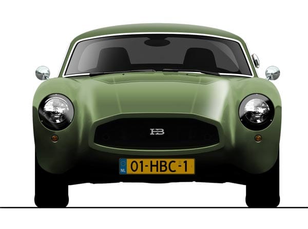 Der Retro-Sportwagen HB Coupé erinnert an legendäre Sportwagen aus den 60er Jahren, wie den Aston Martin DB4 GT Zagato.