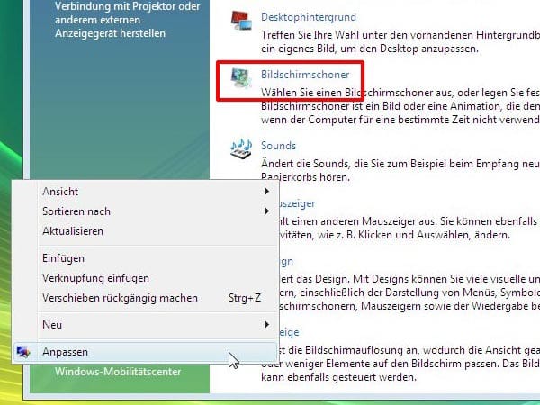 Bildschirmschoner unter Windows 7, Vista und XP aktivieren
