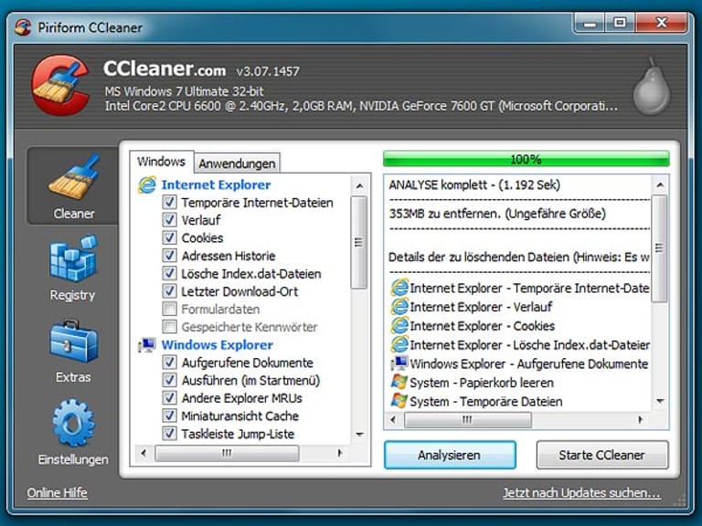 CCleaner reinigt Windows von Datenresten