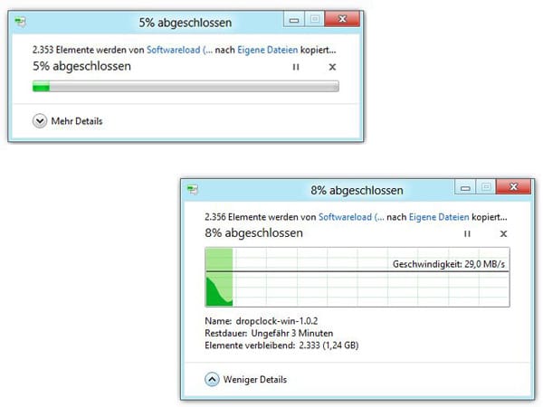 Windows 8 mit neuem Kopier-Dialog.