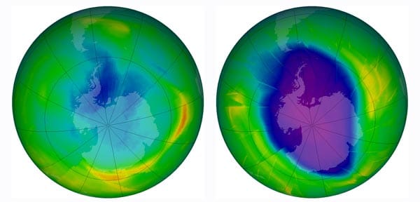 Keine Besserung im Süden: Über der Antarktis werden sich noch länger Ozonlöcher bilden (Bild vom 1. Dezember 2009). Dort hat sich die Lage kaum gebessert, weiterhin sind zu viele Schadstoffe in der Luft. Die Kälte über der Region begünstigt den Ozonabbau - ab 78 Grad unter Null schwindet das Ozon. In 10 bis 15 Jahren werde das Ozonloch über Antarktis vermutlich zu schrumpfen beginnen, meinen Experten.