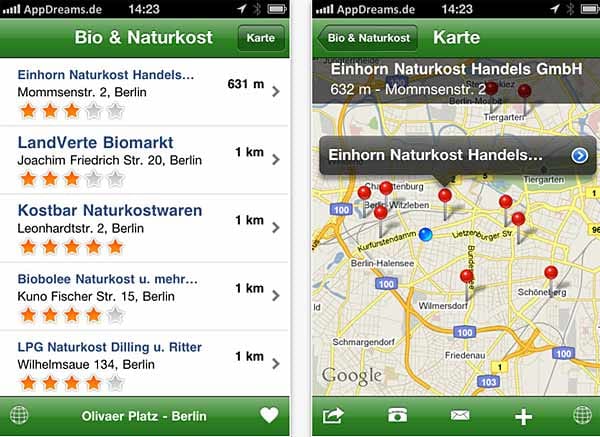 Grüne App: Feinkost-Finder