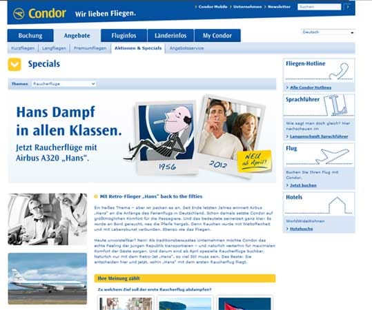 Condor kündigte an, Raucherflüge endlich wieder einzuführen - im Retro-Flieger namens "Hans".