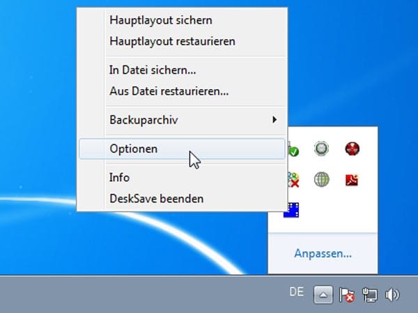 Anordnung der Icons auf dem Windows-Desktop speichern