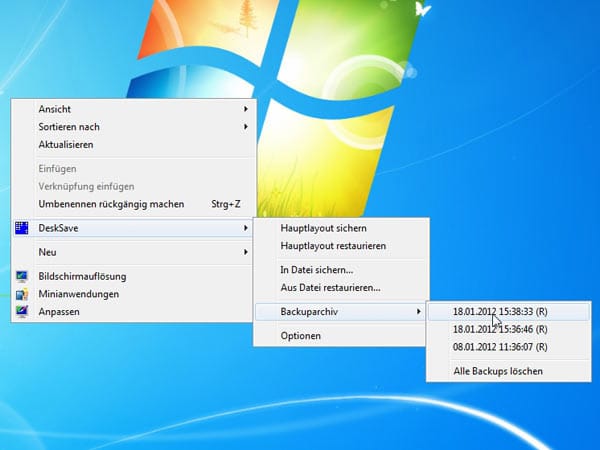 Anordnung der Icons auf dem Windows-Desktop speichern