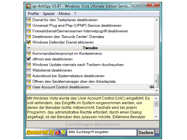 Mit XP-AntiSpy setzen Sie der Neugier von Microsoft Grenzen und hindern Windows daran, Daten an den Hersteller zu übertragen. Die Bedienung des Gratis-Tools ist unkompliziert, alle Einstellungen können jederzeit widerrufen werden. Gratis-Download XP-AntiSpy