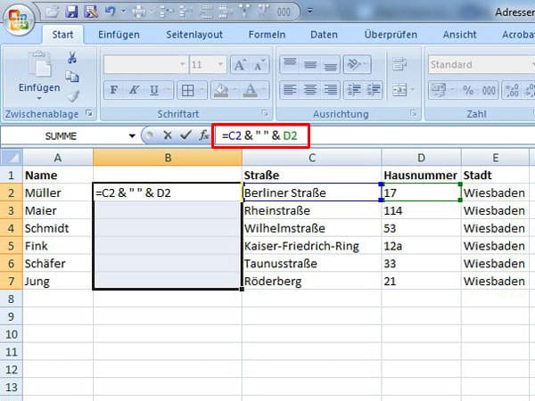 Excel-Spalten mit Inhalt zusammenfassen