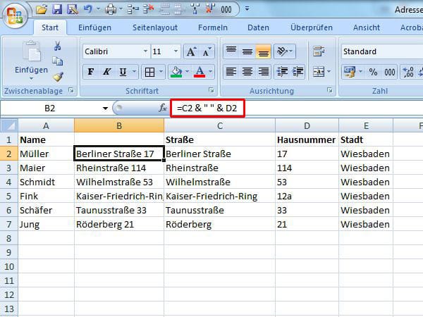 Excel-Spalten mit Inhalt zusammenfassen