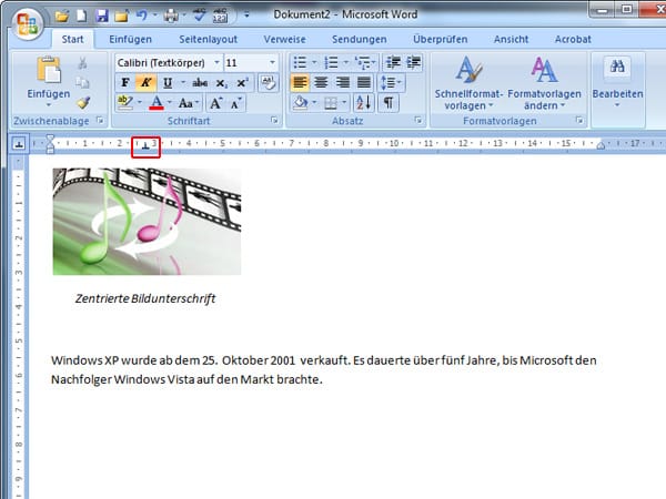 Bei Bildunterschriften ist er wirklich praktisch. So kann die Unterzeile genau in der Mitte des Bildes ausgerichtet werden. Würde man einfach den Text zentrieren, stünde er in der Mitte des Blattes, also weit rechts vom Bild.