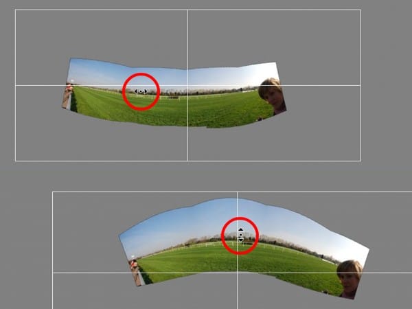 Sobald man mit dem Mauszeiger über einen Bereich im Bild fährt, verändert sich seine Form. Auf diese Weise lässt sich das Bild verbiegen oder verschieben, bis der Horizont stimmt.