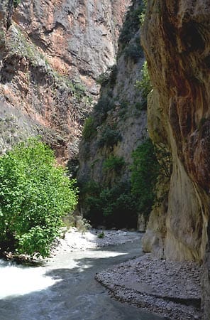 Wenn das Flussbett wieder breiter wird, können die bis zu 700 Meter hohen Felswände bestaunt werden.