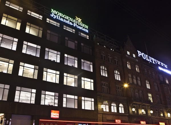 Auch Mitarbeiter und Gebäude der Zeitung "Jyllands-Posten" gelten seitdem als hochgradig anschlagsgefährdet.