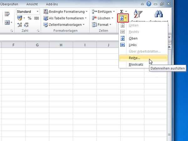 Datenreihen ausfüllen mit Excel 2010 und 2007