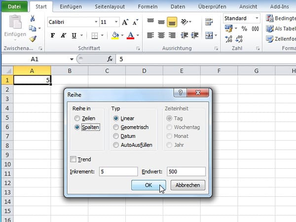 Datenreihen ausfüllen mit Excel 2010 und 2007