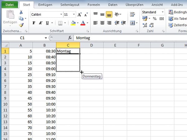 Datenreihen ausfüllen mit Excel 2010 und 2007