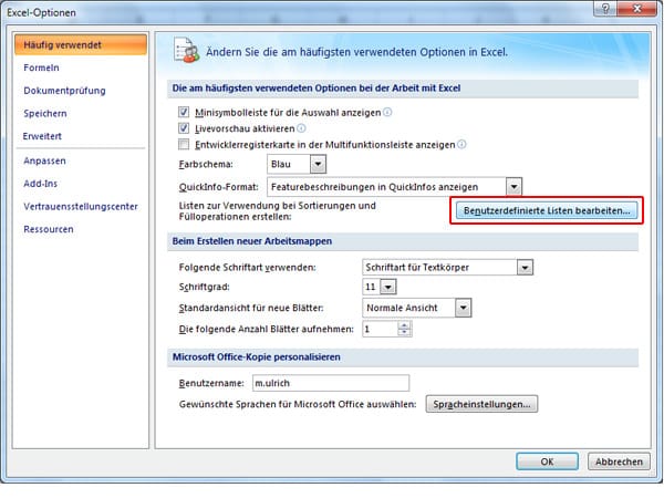 Datenreihen ausfüllen mit Excel 2010 und 2007