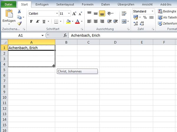 Datenreihen ausfüllen mit Excel 2010 und 2007