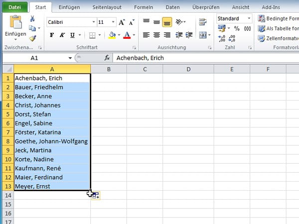 Datenreihen ausfüllen mit Excel 2010 und 2007