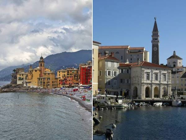 Die Slowenische Riviera (rechts) macht Italien (links) Konkurrenz: Beide Ziele bieten Urlaubern mediterranes Flair, pittoreske Städte und ein mildes Klima das ganze Jahr über. Nur: Slowenien schont den Geldbeutel.
