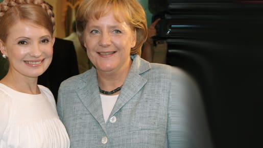 Julia Timoschenko und Angela Merkel 2008 in Kiew