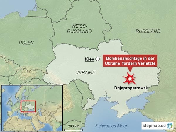 Anschläge in Dnjepropetrowsk: Die Stadt liegt etwa 400 Kilometer südöstlich von Kiew.