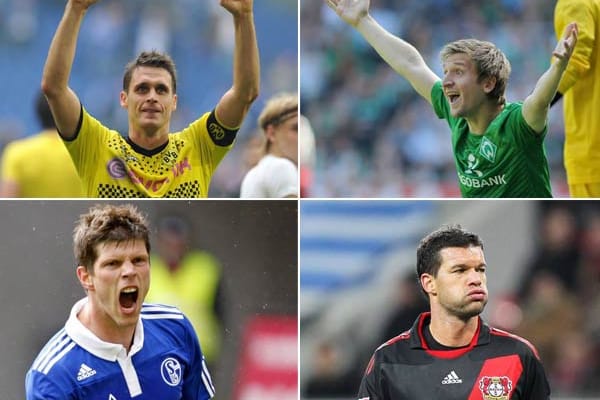 Sebastian Kehl (oben links) und Klaas-Jan Huntelaar (unten links) begeisterten, Marko Marin (oben rechts) und Michael Ballack enttäuschten.