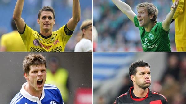 Sebastian Kehl (oben links) und Klaas-Jan Huntelaar (unten links) begeisterten, Marko Marin (oben rechts) und Michael Ballack enttäuschten. Sebastian Kehl (oben links) und Klaas-Jan Huntelaar (unten links) begeisterten, Marko Marin (oben rechts) und Michael Ballack enttäuschten.
