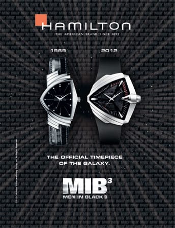 Uhren des US-Herstellers Hamilton waren bereits bei "Men in Black" und "Men in Black 2" im Einsatz. Für den neuen Alien-Streifen mit Tommy Lee Jones und Will Smith als Agent J und Agent K präsentiert Hamilton zwei Ausführungen seiner Ventura.