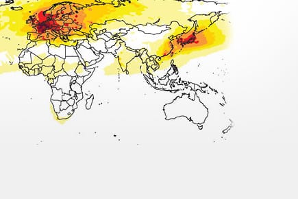 Kontaminationsrisiko durch das radioaktive Isotop 137Cs (ein Produkt der Kernspaltung) in Prozent pro Jahr
