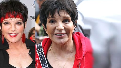 Liza Minnelli geschminkt und ungeschminkt.