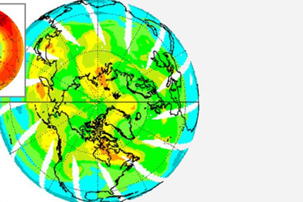 Ozonschicht über der Nordhalbkugel (Ende Mai 2012): Das Ozon wird bei Temperaturen unterhalb von minus 78 Grad an sogenannten polaren Stratosphärenwolken zersetzt.