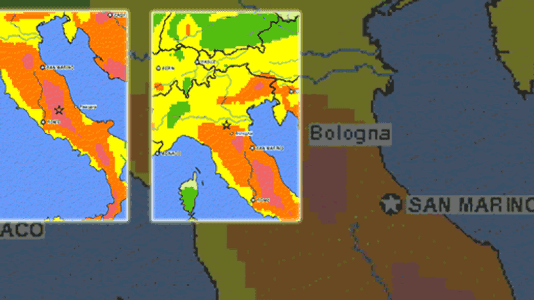 Erdbeben in Italien: Die Karten zeigen die Zentren der schweren Erdbeben 2009 in den Abruzzen (links) und 2012 in der Emilia-Romagna