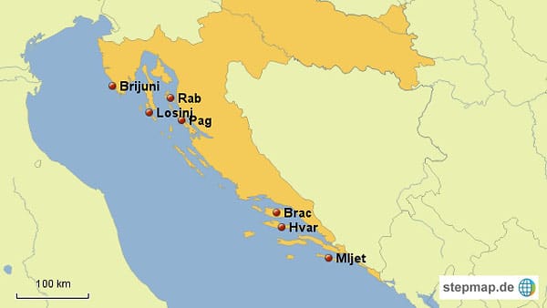 Wie viele Inseln zu Kroatien gehören, weiß niemand genau. Dies sind die sieben schönsten: Brijuni, Rab, Losinj, Pag, Brac, Hvar, Mljet.