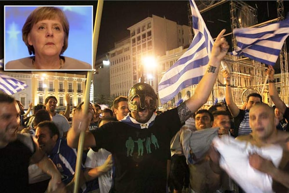Die Meute und die Kanzlerin: Griechenland vermischt den Fußball und die Politik.
