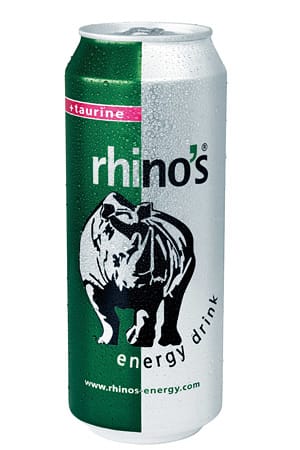 "Rhinos" - Preis pro 250 ml: 0,95 Euro; Taurin (g/250 ml): 984 Milligramm; Koffein (g/250 ml): 77 Milligramm; Zucker (g/250 ml): 28 Gramm.