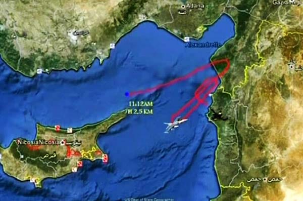 Damaskus rechtfertigt sein Vorgehen als "souveräne Verteidigungshandlung". Der Militärjet sei in den Luftraum des Landes eingedrungen, wie die in Syrien veröffentlichte Karte zeigt.