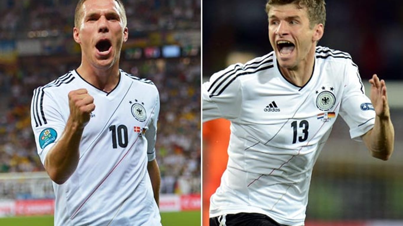Lukas Podolski (li.) und Thomas Müller dürfen auf einen Einsatz in der Startelf hoffen.