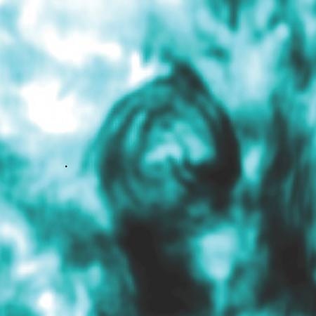 Wirbel: Eine Aufnahme des schwedischen 1-m-Sonnenteleskops, das auf der Kanareninsel La Palma steht, zeigt einen Wirbel in der Chromosphäre. Der magnetische Tornado zeigt sich als dunkler Ring.