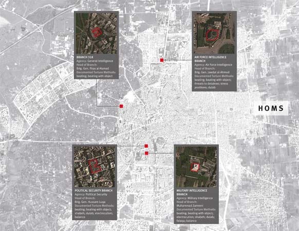 s gibt mindestens vier Geheimdienstzentralen in Homs, konnte Human Rights Watch feststellen. Jeder Geheimdienstzweig hat seine eigene. s gibt mindestens vier Geheimdienstzentralen in Homs, konnte Human Rights Watch feststellen. Jeder Geheimdienstzweig hat seine eigene.