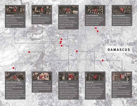 Wer Damaskus beherrscht, regiert Syrien - darum gibt es in der Hauptstadt besonders viele Geheimdienstzentralen. Human Rights Watch konnte allein zehn davon dokumentieren. Wer Damaskus beherrscht, regiert Syrien - darum gibt es in der Hauptstadt besonders viele Geheimdienstzentralen. Human Rights Watch konnte allein zehn davon dokumentieren.